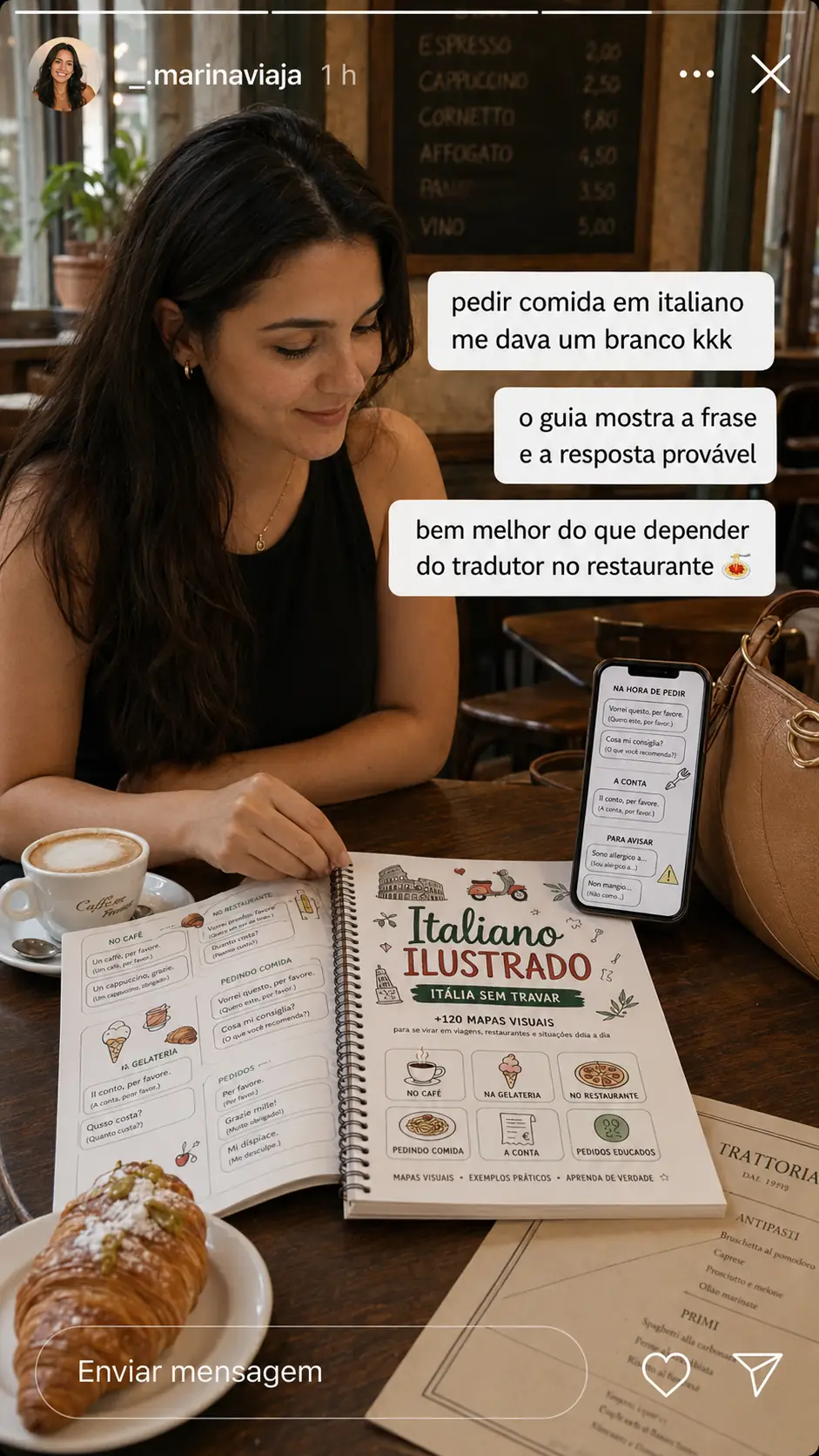 Story de prova social sobre Italiano Ilustrado para brasileiros