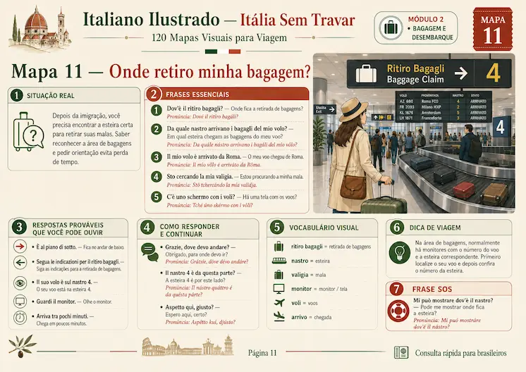 Página horizontal em formato A4 com mapa visual de italiano prático
